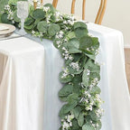 Eucalyptus Garland with White Flowers, 2 Packs 5.9Ft Artificial Silver Dollar Eucalyptus Leaves Plant Fake, alternate view 3