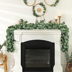 Eucalyptus Garland with White Flowers, 2 Packs 5.9Ft Artificial Silver Dollar Eucalyptus Leaves Plant Fake, alternate view 6