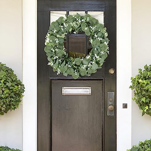Eucalyptus Garland with White Flowers, 2 Packs 5.9Ft Artificial Silver Dollar Eucalyptus Leaves Plant Fake, alternate view 7