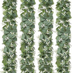 Eucalyptus Garland with White Flowers 4 Packs 5.9Ft Artificial Plants Vines