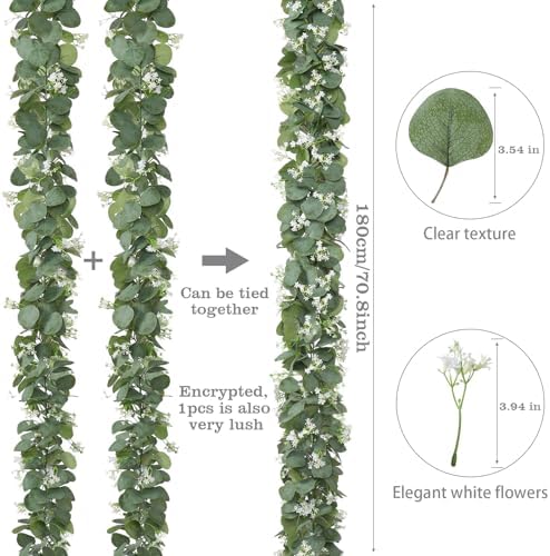 Eucalyptus Garland with White Flowers 4 Packs 5.9Ft Artificial Plants Vines, alternate view 3