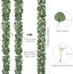 Eucalyptus Garland with White Flowers 4 Packs 5.9Ft Artificial Plants Vines, alternate view 3