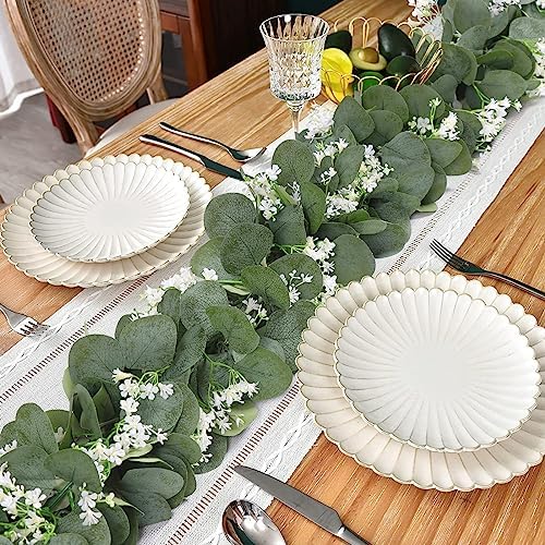 Eucalyptus Garland with White Flowers 4 Packs 5.9Ft Artificial Plants Vines, alternate view 4
