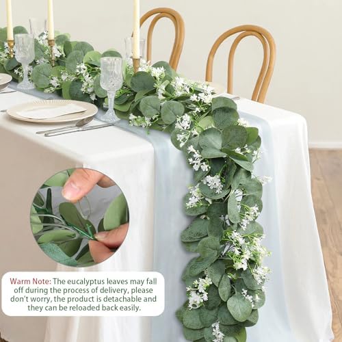 Eucalyptus Garland with White Flowers 4 Packs 5.9Ft Artificial Plants Vines, alternate view 7