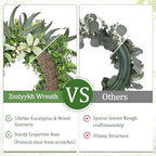 Eucalyptus Wreath 22 Inch Spring Wreath for Front Door with Lamb’s Ear White Berries Farmhouse Home Decor for, alternate view