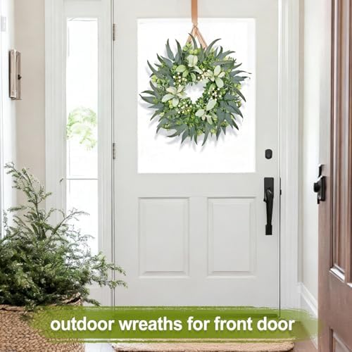 Eucalyptus Wreath 22 Inch Spring Wreath for Front Door with Lamb’s Ear White Berries Farmhouse Home Decor for, alternate view