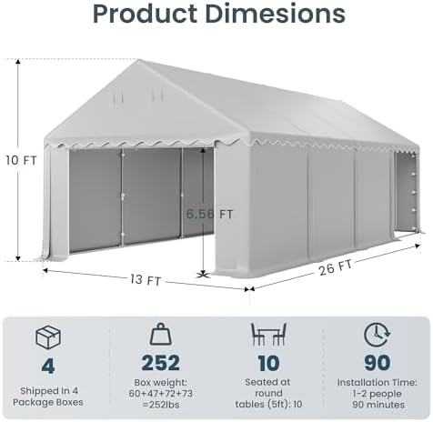 Event Tent 13x26ft, Large Commercial Canopy Portable Storage Shed in 13x26ft, alternate view 2