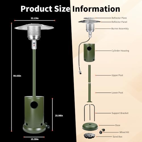 Evergreen 50,000 BTU Propane Patio Heater with Rain Cover, Multiple Color Available, Outdoor Heater with, alternate view 3