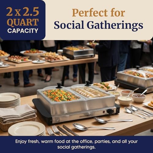 EWM-6122X Dual Buffet Server, 2 x 2.5 Qt, Stainless Steel in Stainless Steel, alternate view 3
