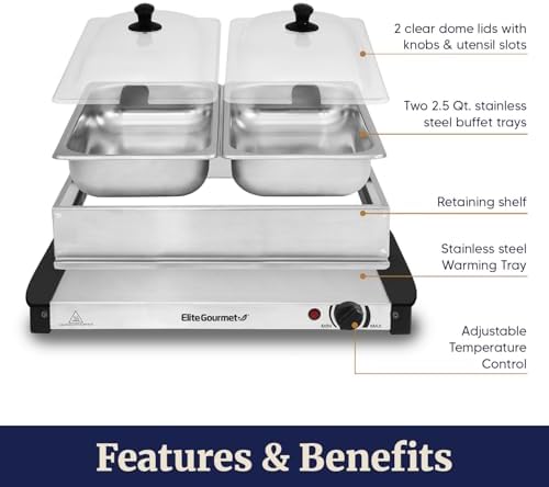 EWM-6122X Dual Buffet Server, 2 x 2.5 Qt, Stainless Steel in Stainless Steel, alternate view 6