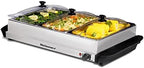 EWM-6171# Triple 3 x 2.5 Qt. Trays, Buffet Server, Food Warmer Temperature Control, Clear Slotted Lids, Perfect