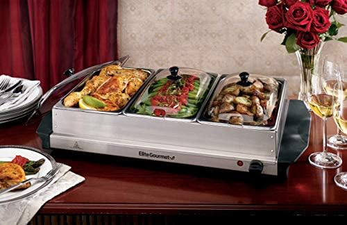 EWM-6171# Triple 3 x 2.5 Qt. Trays, Buffet Server, Food Warmer Temperature Control, Clear Slotted Lids, Perfect, alternate