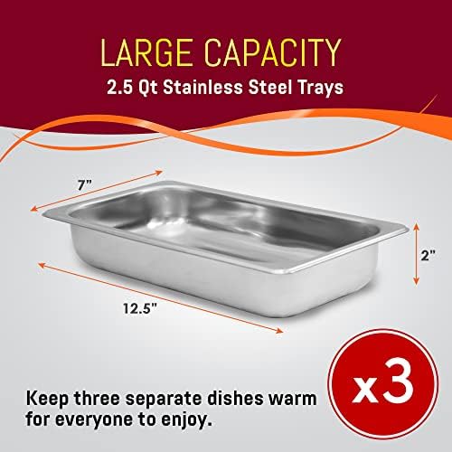 EWM-6171# Triple 3 x 2.5 Qt. Trays, Buffet Server, Food Warmer Temperature Control, Clear Slotted Lids, Perfect, alternate