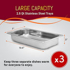 EWM-6171# Triple 3 x 2.5 Qt. Trays, Buffet Server, Food Warmer Temperature Control, Clear Slotted Lids, Perfect, alternate