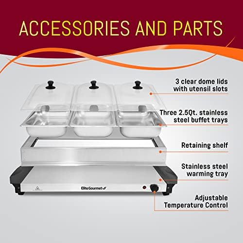 EWM-6171# Triple 3 x 2.5 Qt. Trays, Buffet Server, Food Warmer Temperature Control, Clear Slotted Lids, Perfect, alternate