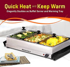 EWM-6171# Triple 3 x 2.5 Qt. Trays, Buffet Server, Food Warmer Temperature Control, Clear Slotted Lids, Perfect, alternate