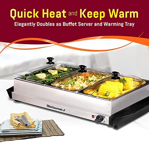 EWM-6171# Triple 3 x 2.5 Qt. Trays, Buffet Server, Food Warmer Temperature Control, Clear Slotted Lids, Perfect, alternate