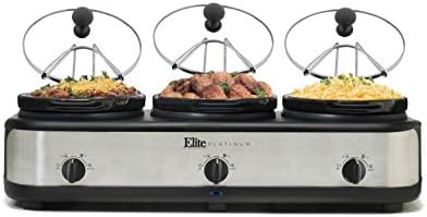 EWMST Adjustable Temp Dishwasher-Safe Oval Ceramic Pots, Lid Rests, 3 x 2.5Qt Capacity, Stainless Steel in