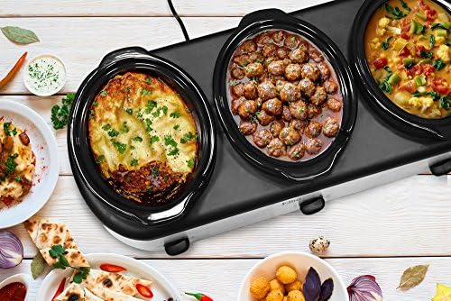 EWMST Adjustable Temp Dishwasher-Safe Oval Ceramic Pots, Lid Rests, 3 x 2.5Qt Capacity, Stainless Steel in, alternate view 2