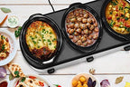 EWMST Adjustable Temp Dishwasher-Safe Oval Ceramic Pots, Lid Rests, 3 x 2.5Qt Capacity, Stainless Steel in, alternate view 2