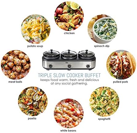 EWMST Adjustable Temp Dishwasher-Safe Oval Ceramic Pots, Lid Rests, 3 x 2.5Qt Capacity, Stainless Steel in, alternate view 5