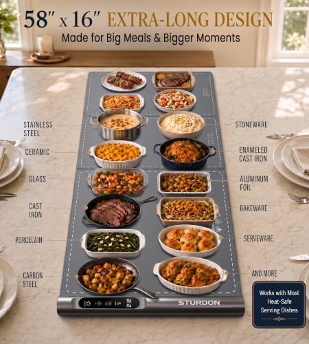 Expandable Food Warming Mat Extra Large 58"x16", Warming Mat for food, Gray in Gray, alternate view 5