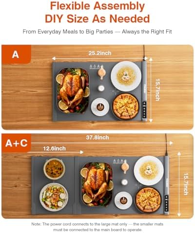 Expandable Warming Mat for Food - 38"x16" Silicone Warming Tray with 7 Temp Settings, Switchable°C/°F, 99H, alternate view 6