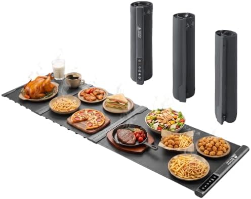 Expandable Warming Mat for Food, 52" x 16", 3 Panels in Dark Gray