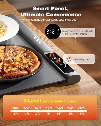 Expandable Warming Mat for Food 54"x16", 99H Timer, 7 Temp in Dark gray - ABC, alternate view 3