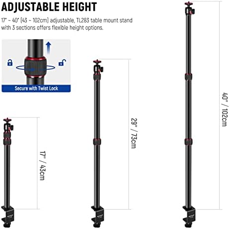 Extendable Camera Desk Mount with Ball Head, 17"-40", TL283(RED) in Red, alternate view 2