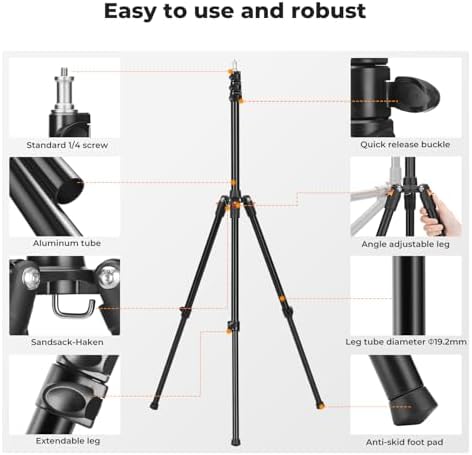 Extendable Photography Stand, 6.5ft Aluminum Tripod, 1/4" Screw, alternate view 5