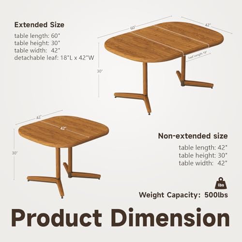 Extendable Square Round Dining Table for 4 to 6 Person-Chestnut, alternate view 2