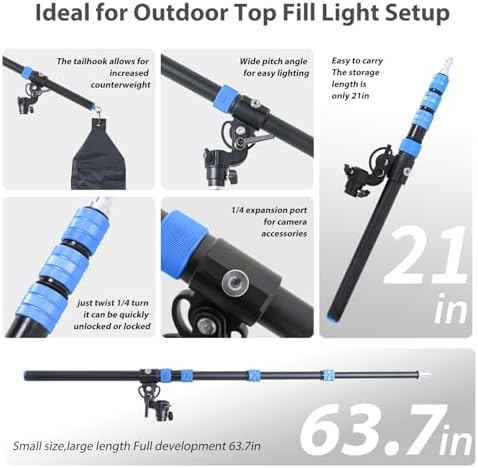 Extension Boom Arm, 22"-63" Adjustable Telescopic Boom for Light Stand, alternate view 7