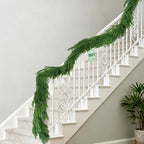 【Extra Full】 15FT Christmas Norfolk Pine Garland, Greenery Real Touch Decorations for Mantle Table Staircase
