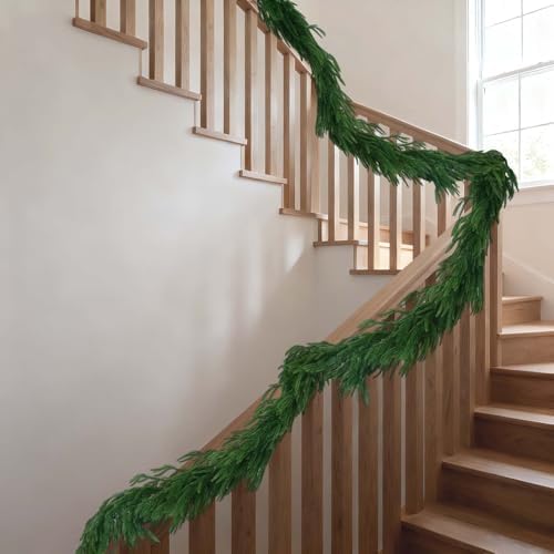 【Extra Full】 15FT Christmas Norfolk Pine Garland, Greenery Real Touch Decorations for Mantle Table Staircase, alternate view