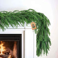 【Extra Full】 6FT Christmas Norfolk Pine Garland, Greenery Real Touch Decorations for Mantle Table Staircase