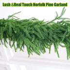 【Extra Full】 6FT Christmas Norfolk Pine Garland, Greenery Real Touch Decorations for Mantle Table Staircase, alternate view 6
