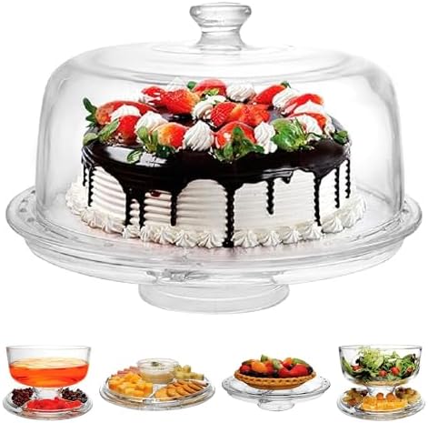 Extra Large (12") 6 in 1 Acrylic Cake Stand with Dome Lid Multifunctional in x