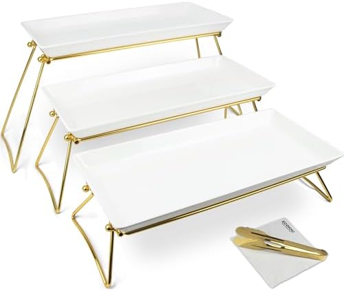 Extra Large 3 Tier Serving Tray, 24 x22 x 9.8 Inch Melamine Tiered Tray Stand and Platters for Party Buffet