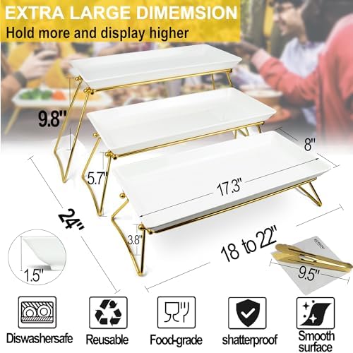 Extra Large 3 Tier Serving Tray, 24 x22 x 9.8 Inch Melamine Tiered Tray Stand and Platters for Party Buffet, alternate view 3