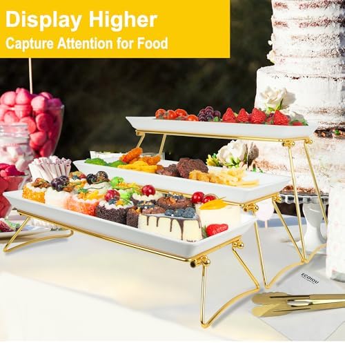 Extra Large 3 Tier Serving Tray, 24 x22 x 9.8 Inch Melamine Tiered Tray Stand and Platters for Party Buffet, alternate view 5
