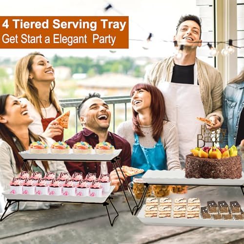 Extra Large 4 Tier Serving Tray Set, 34x22x10 inch Wave Edge Melamine Dessert Table Display Set, Tiered Trays, alternate view