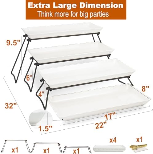 Extra Large 4 Tier Serving Tray Set, 34x22x10 inch Wave Edge Melamine Dessert Table Display Set, Tiered Trays, alternate view