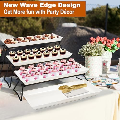 Extra Large 4 Tier Serving Tray Set, 34x22x10 inch Wave Edge Melamine Dessert Table Display Set, Tiered Trays, alternate view