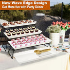 Extra Large 4 Tier Serving Tray Set, 34x22x10 inch Wave Edge Melamine Dessert Table Display Set, Tiered Trays, alternate view