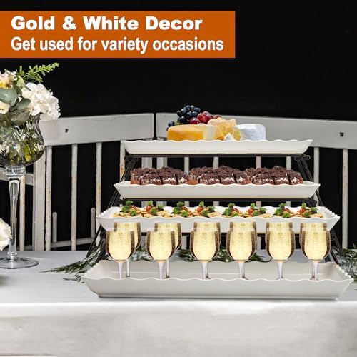 Extra Large 4 Tier Serving Tray Set, 34x22x10 inch Wave Edge Melamine Dessert Table Display Set, Tiered Trays, alternate view