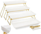 Extra Large 4 Tier Serving Tray Set, 34x22x10 inch Wave Edge Melamine Dessert Table Display Set, Tiered Trays