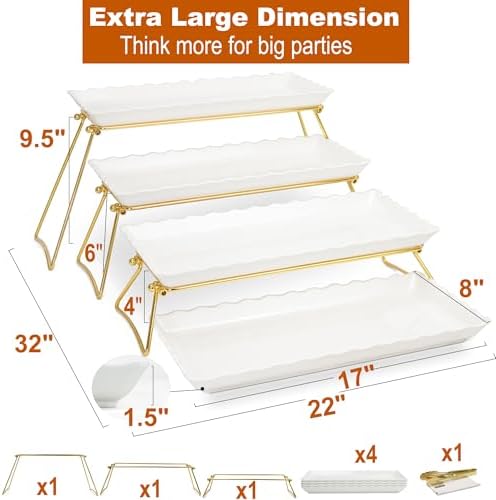 Extra Large 4 Tier Serving Tray Set, 34x22x10 inch Wave Edge Melamine Dessert Table Display Set, Tiered Trays, alternate view