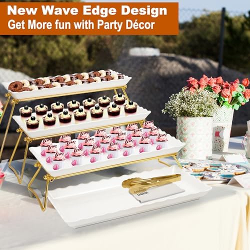 Extra Large 4 Tier Serving Tray Set, 34x22x10 inch Wave Edge Melamine Dessert Table Display Set, Tiered Trays, alternate view