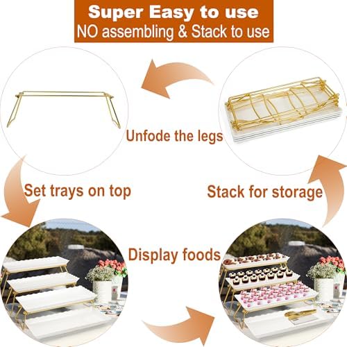 Extra Large 4 Tier Serving Tray Set, 34x22x10 inch Wave Edge Melamine Dessert Table Display Set, Tiered Trays, alternate view